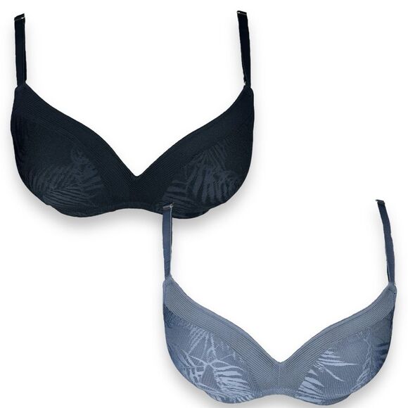 TWO Lively All-Day No Wire Push Up Bra sz 32B * Smoke & Jet Black Bras Wireless - Picture 1 of 15
